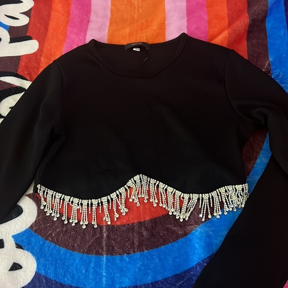 Micas Black Jeweled Crop Top (NWT) — Best Fit S/M 💎🖤 - Picture 2 of 8